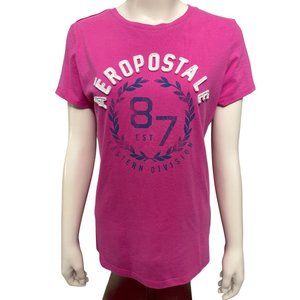 Aeropostale Est. 87 Eastern Division Pink T-Shirt White & Blue Logo Size L